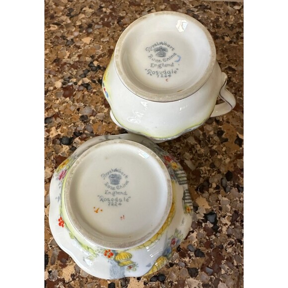 Royal Albert Bone China Open Sugar and Creamer Bowls England Rosedale 7224 - Picture 2 of 4
